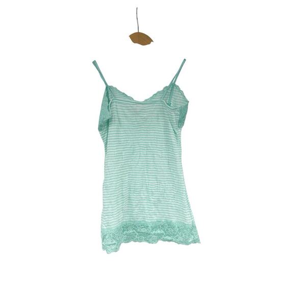 Y2K Light Green Stripe Crinkle Lace Cami Tank Top Vanity Medium Fairy Coquette - Picture 4 of 7